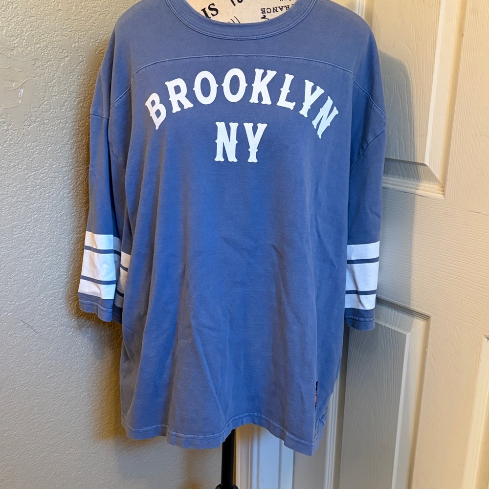 Old Navy Blue Brooklyn NY Pullover Sweatshirt with White Stripes